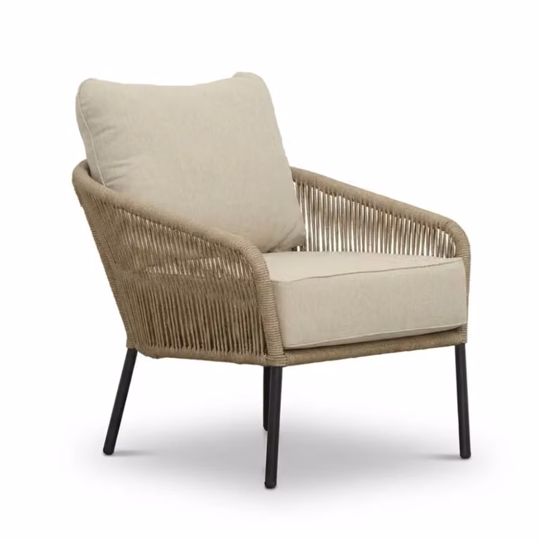 Mara low dining tuinstoel met touw en aluminium in Sahara Dust