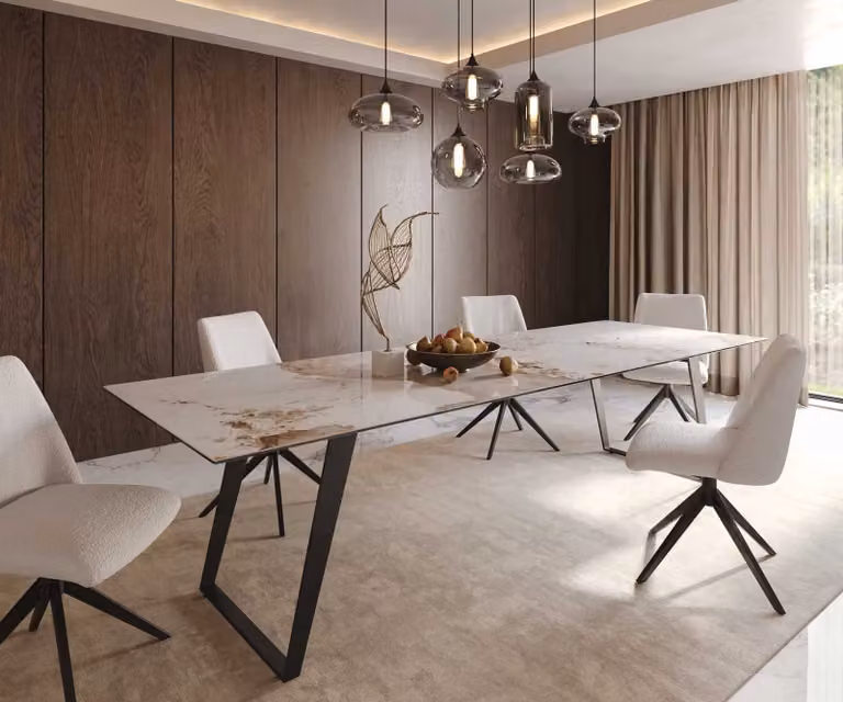 DELIFE Eetkamertafel Edge Modern Rechthoekig Keramiek Metaal Wit-Beige-Zwart B: 180 cm, D: 100 cm, H: 77 cm
