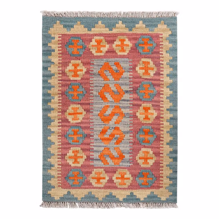 home24 Kelim Gashgai laagpolig vloerkleed rood multicolor wol Breedte: 65 cm, Lengte: 90 cm