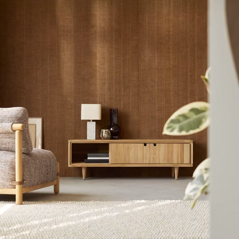 Tikamoon Jonak Massief Teakhouten Tv-meubel - Bruin - B: 140 cm, D: 45 cm, H: 45 cm