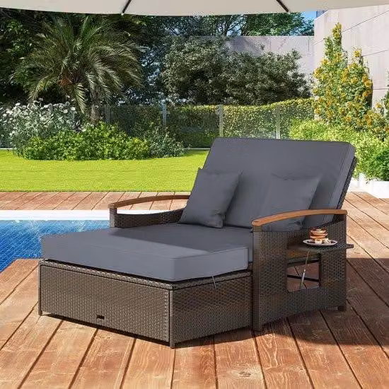 Giantex Tuin Lounge Set voor 2 personen met verstelbare rugleuning - Antraciet