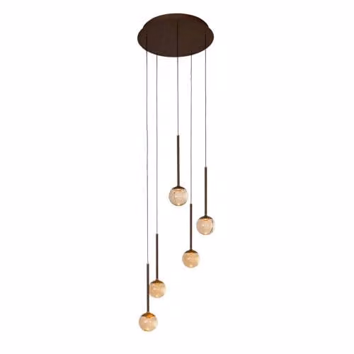 Lucide Calina Design Hanglamp met 5 Amber Bollen, Dimbare LED, Amber