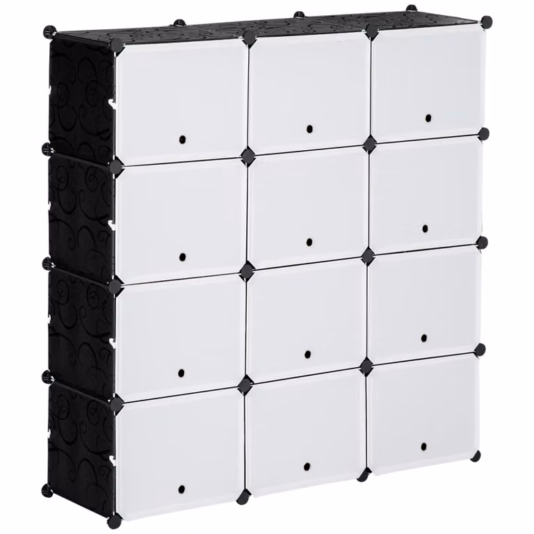 HOMCOM Modulair Opbergsysteem met 12 Kubussen, Zwart, B/D/H: 125 x 32 x 125 cm