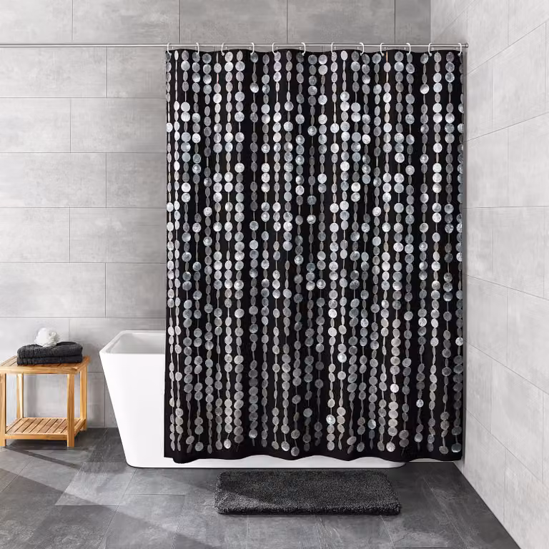 home24 Douchegordijn TXT Perla zwart polyester B: 180 cm, H: 200 cm