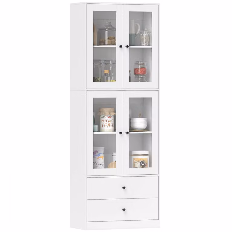 HOMCOM Keukenkast met glazen deuren, lade en verstelbare legplanken, Hoogte: 170 cm