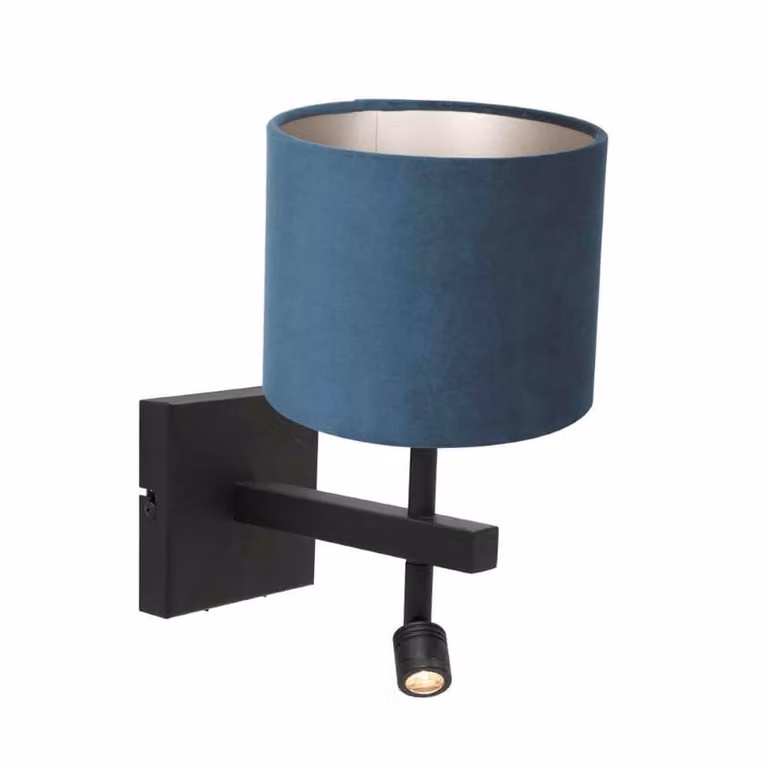 Steinhauer Stanger wandlamp met 2 lichtbronnen in blau/zwart met turquoise velours B/D/H: 20 x 32 x 24 cm