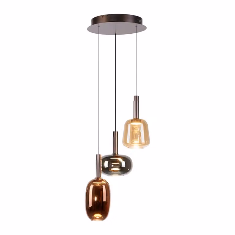Paul Neuhaus Irides ronde hanglamp met 3 lichten, multicolor glas, dimbaar