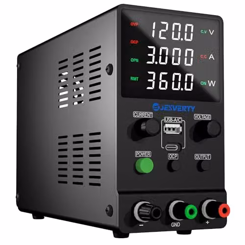 Jesverty SPS-12003M Regelbare DC-voeding 0-120V 0-3A met USB en Type-C snelladen en LED-display