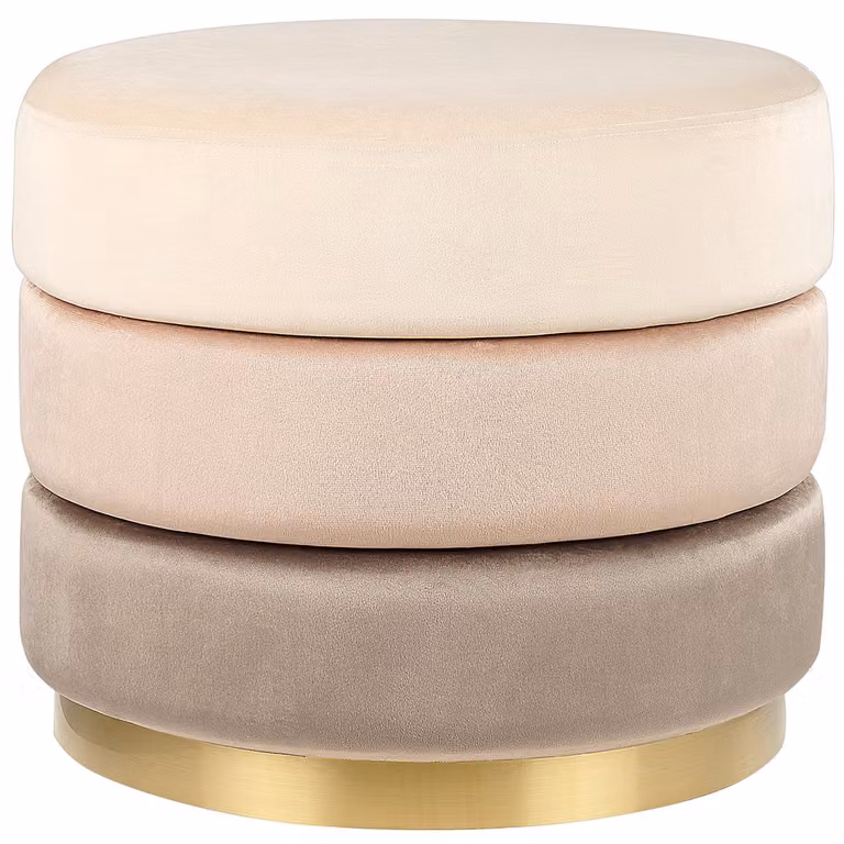 Louin Moderne Glamour Poef met Gouden Basis en Fluweel - Beige Ombre
