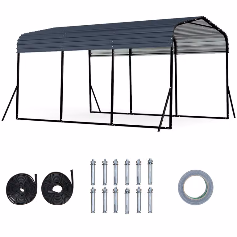 Costway Carport Tentgarage met metalen frame en 4 extra schuine steunpoten, 440 x 300 cm