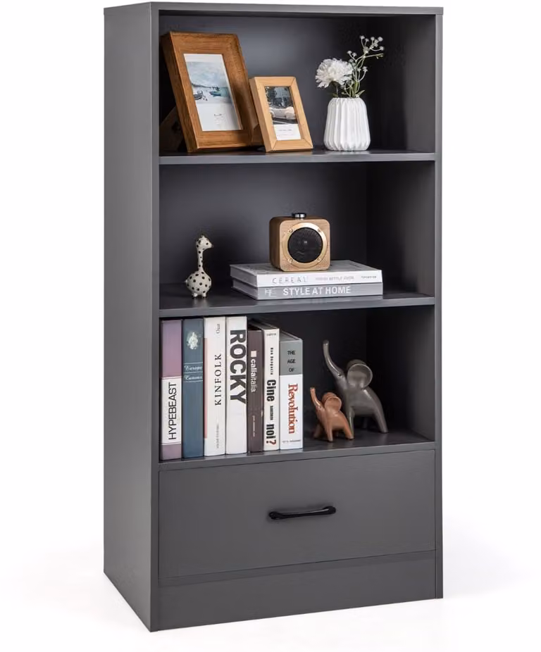 SureDeal Boekenkast met lade en anti-kantelfunctie, Grijs, B: 60 cm, D: 38 cm, H: 120 cm