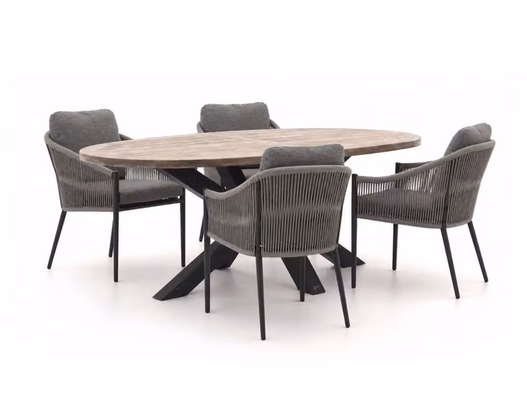 Bellagio Diningset voor 4 personen van teakhout in bruin en grijs