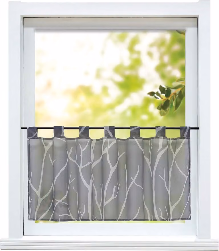 Modern kort vitrage gordijn met lussen voor de keuken, transparante grijze velours voile