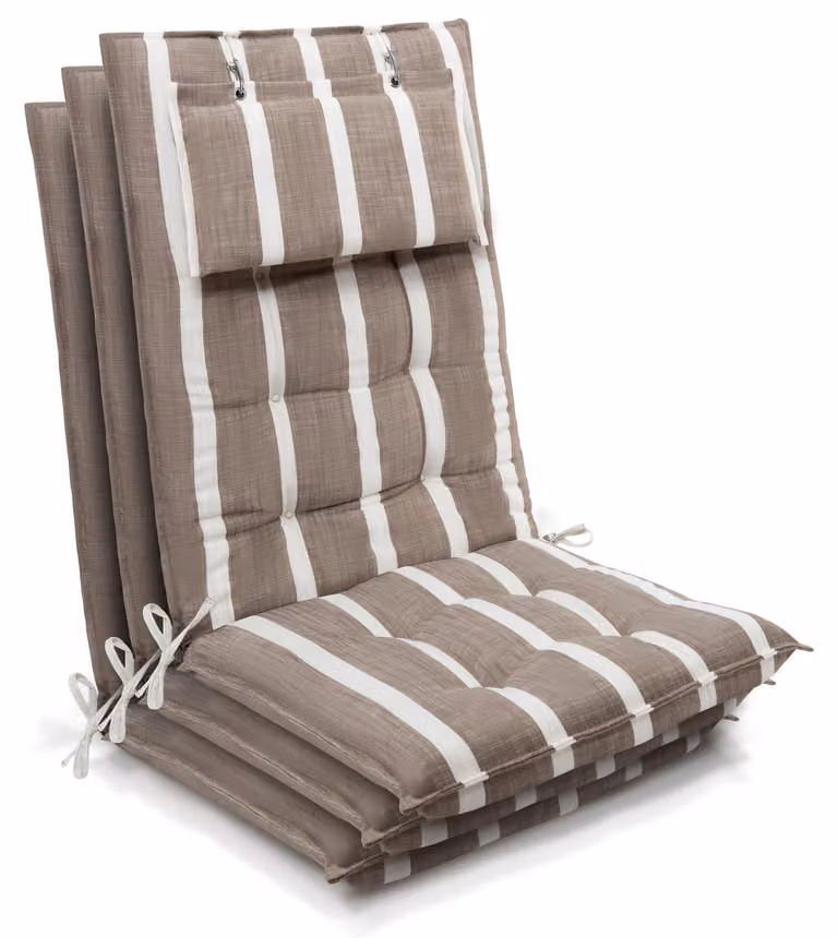 Beautissu 3-delige set zittingkussens voor tuinstoelen met hoge rugleuning, beige-wit gestreept, B/D/H: 120 x 50 x 8 cm