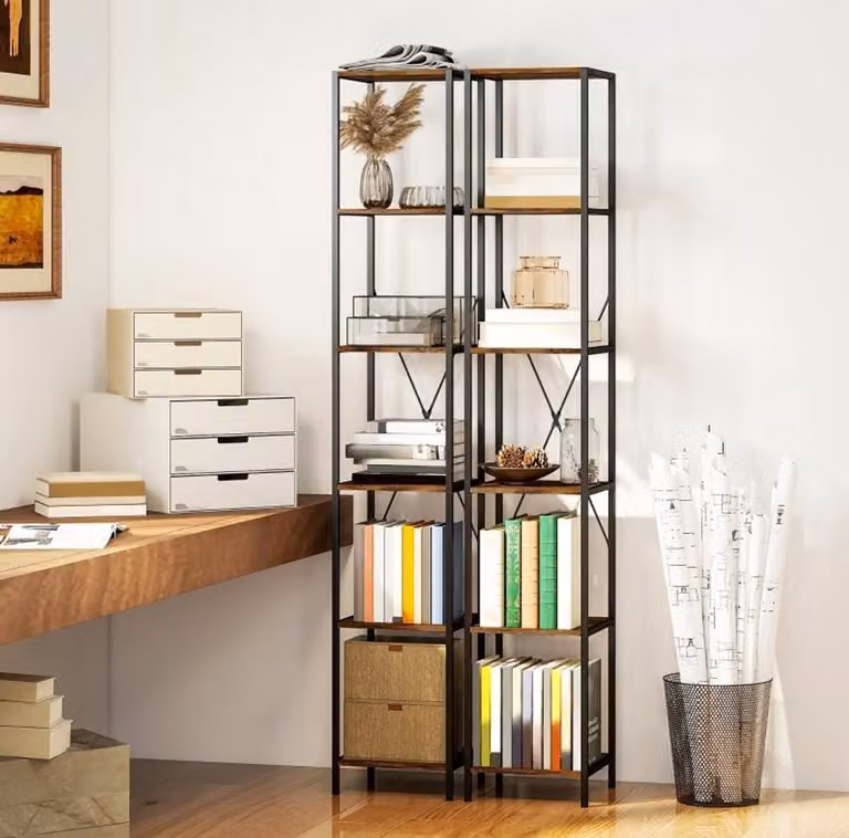 REDOM Boekenkast met 6 niveaus, Industrieel, Rustiek Bruin, B/D/H: 30 x 30 x 174,5 cm
