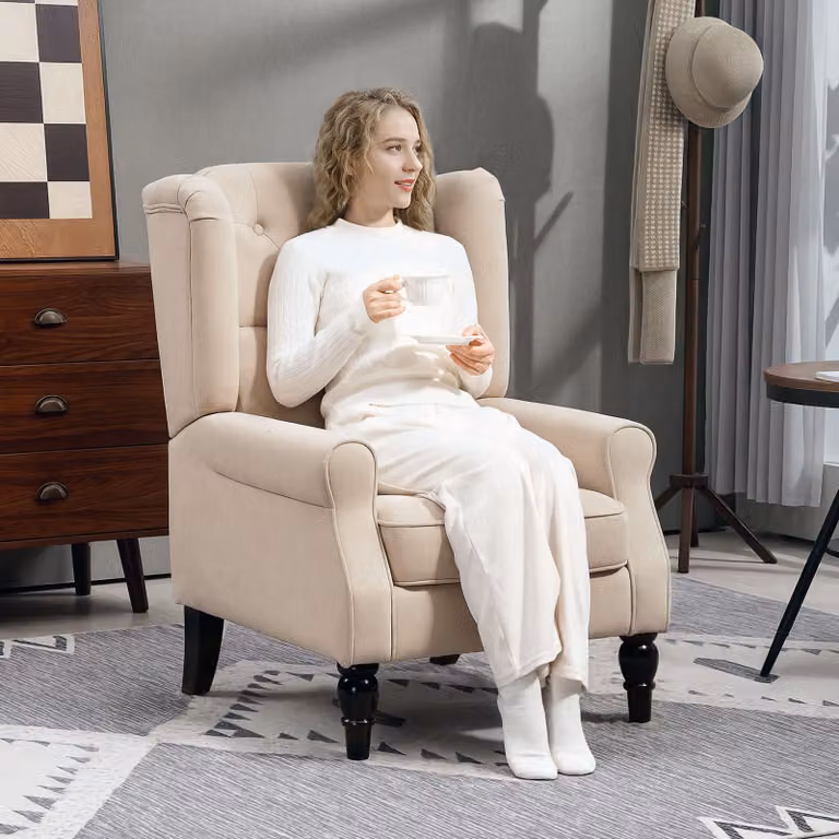 HOMCOM Elegante oorfauteuil met dik gewatteerde bekleding, Beige, B/D/H: 74 x 87 x 102 cm