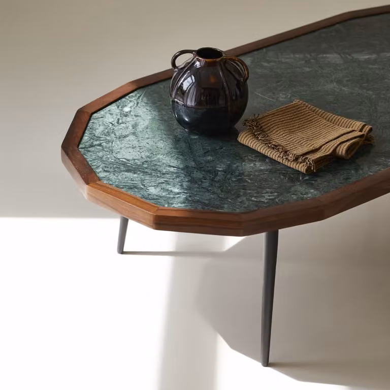 Tikamoon Jade salontafel van massief sheeshamhout en marmer - Bruin/Groen - B: 60 cm, D: 60 cm, H: 35 cm
