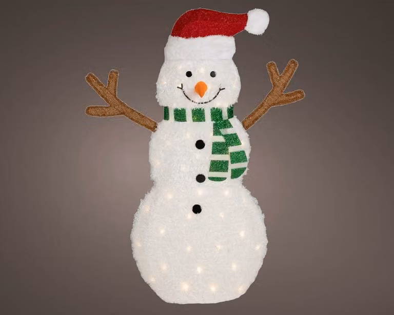 Lumineo Sneeuwpop LED decoratie met 50 warm witte lampjes, Hoogte: 107 cm
