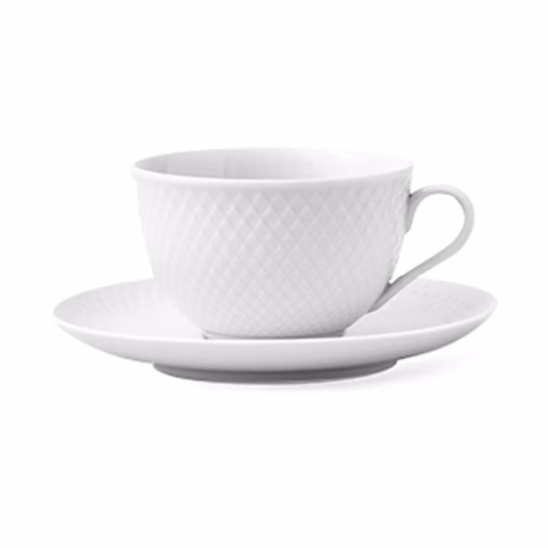 Lyngby Porcelæn Rhombe theekop met schotel 24 cl Wit