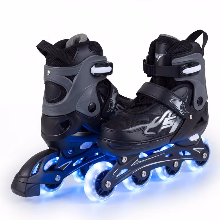 Costway Inlineskates voor Kinderen Grijs Maat M met 4 Verlichte Wielen en 4-Voudig Verstelbare Veiligheidsrolschaatsen