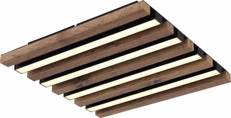 Globo Hayden LED-plafondlamp vierkant zwart en bruin met hout, 30 cm