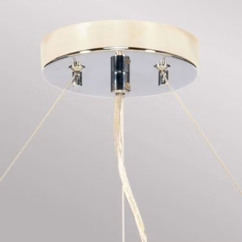 Designix Kroonluchter 7-lichts verchroomd met crème stoffen kappen, Diameter: 76,2 cm