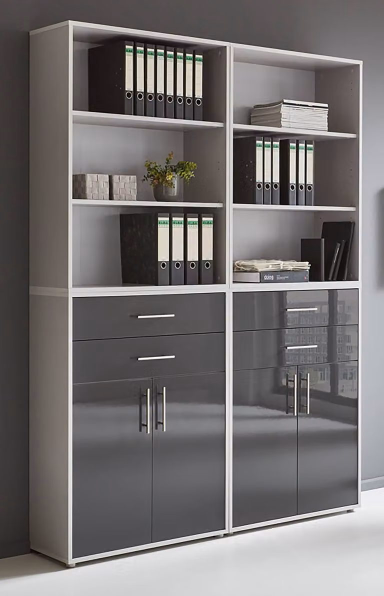 home24 Kastenset 4-delig set A grijs/lichtgrijs/hoogglans antraciet B/D/H: 114 x 33 x 85 cm