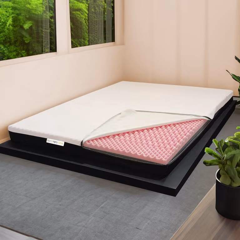 Traagschuim Topper 6 cm voor eenpersoonsbed 90x200 cm - Dubbele Hardheid - Orthopedisch en Verstelbaar Slaapcomfort