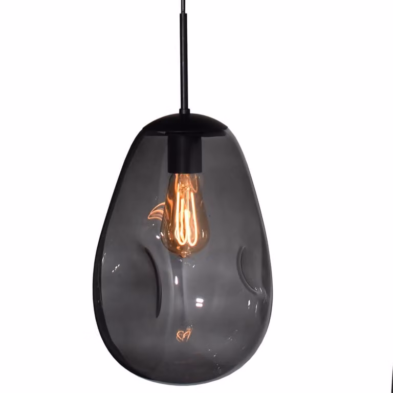 Masterlight Hanglamp Lava 4-lichts zwart/grijs met rookglas Ø 22,5 cm