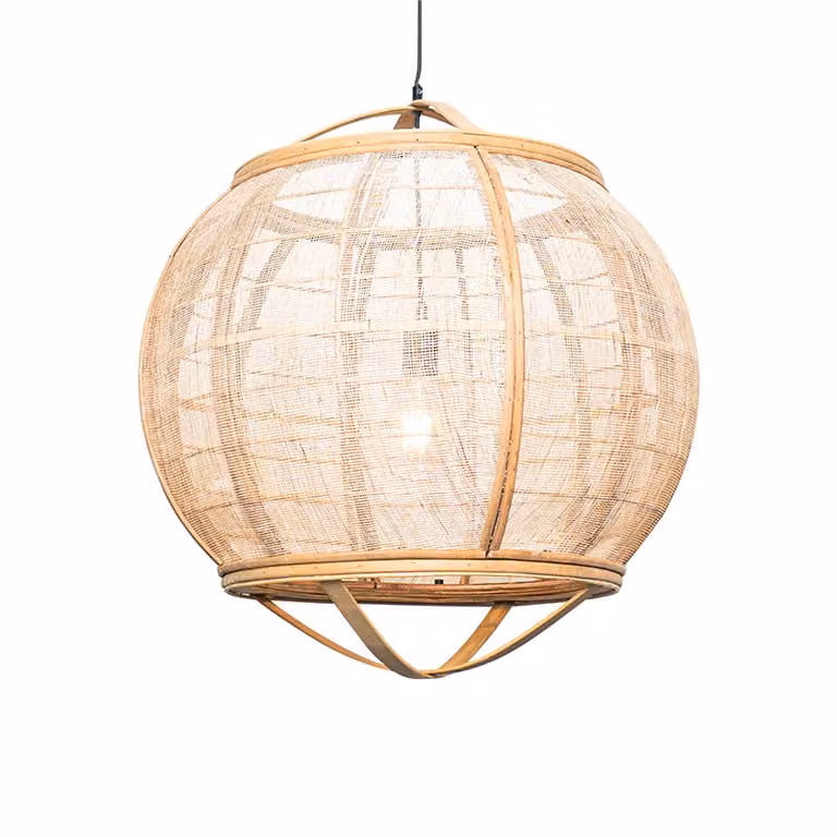 Qazqa Oosterse hanglamp bruin rond met textiel en metaal