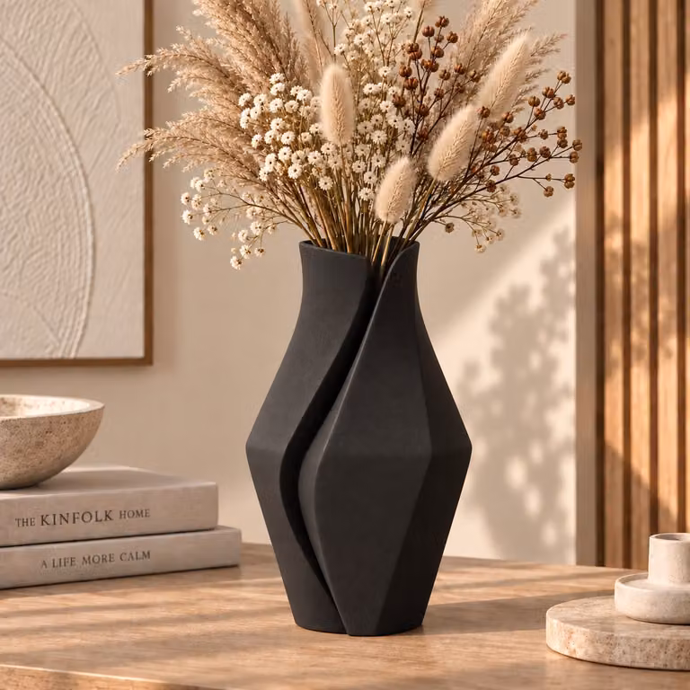 Japandi Design Vaas – Organische Moderne Decoratieve Vaas voor Droogbloemen – Hoogte: 32 cm