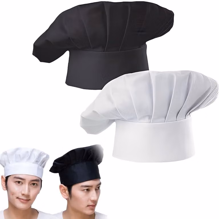 Set van 2 Unisex Koksbonnen van Katoen voor Mannen en Vrouwen, Zwart en Wit