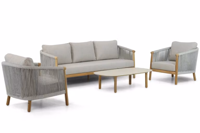 Lifestyle Garden Furniture Bloom 4-delige loungeset van teak met grijze kussens