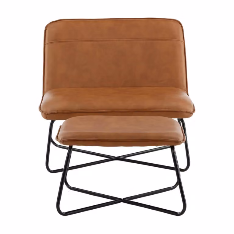 QUVIO Fauteuil Lars Bruin PU Leer - Moderne Vintage Lounge met Voetenbank