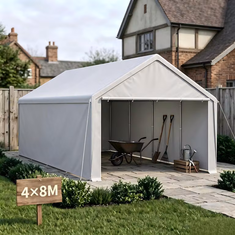 UISEBRT Carport met stalen buisframe en PE-dak, grijs, 4 x 8 m