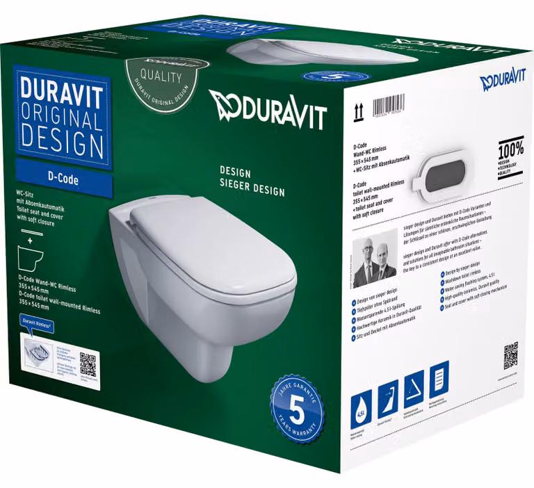Duravit toiletset D-Code wandmodel Rimless wit, 1 stuk