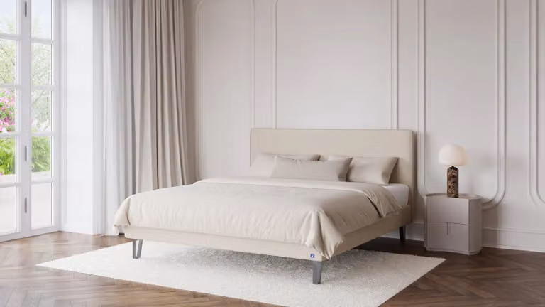 BRUNO Classic bed beige met matras, lattenbodem en metalen poten B/D: 180 x 200 cm