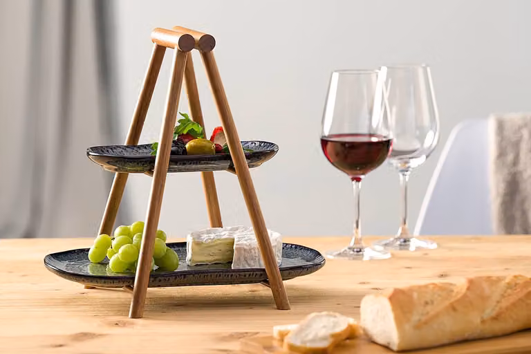 Leonardo Matera Etagère met 2 verdiepingen van keramiek en hout, antraciet, B: 34 cm, D: 25 cm, H: 8 cm
