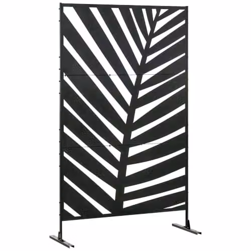 Outsunny Ruimteverdeler 3-delig Balkon Zichtscherm met Bananenbladpatroon, Zwart, B/D/H: 122 x 198 cm