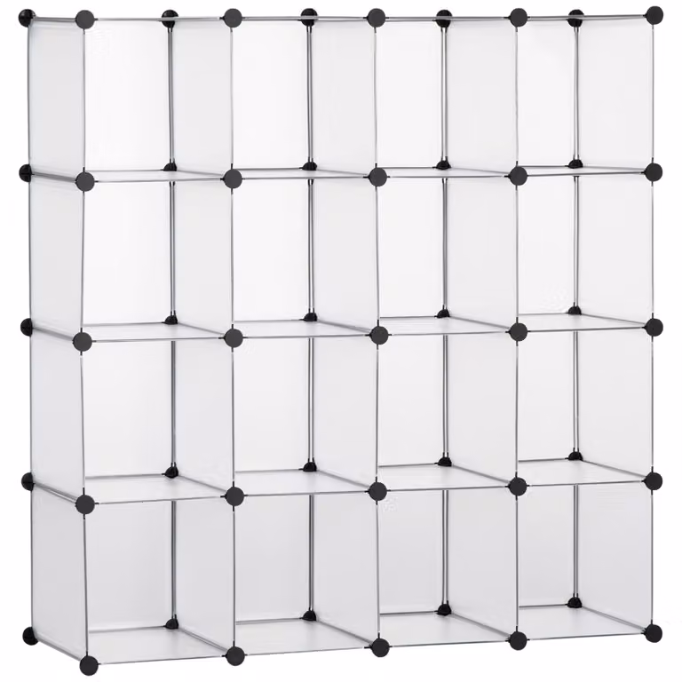 HOMCOM Modulair Reksysteem Cube met 16 Vakken, Zwart en Wit, B/D/H: 125 x 32 x 125 cm