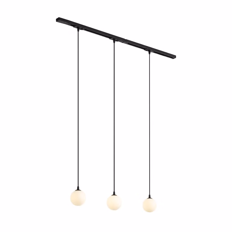 Qazqa Modern railsysteem zwart met 3 witte glazen hanglampen, dimbaar, warm wit LED