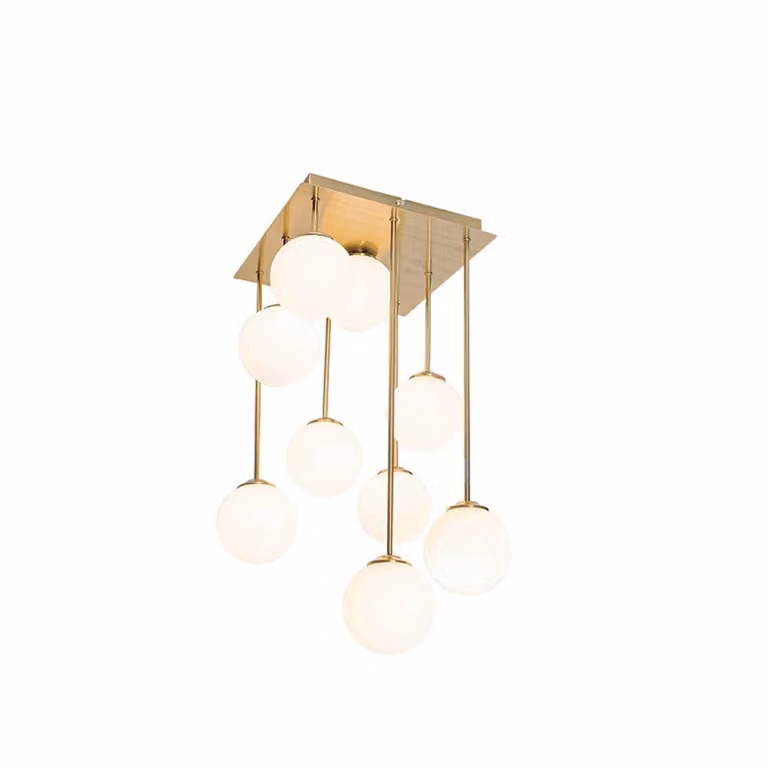 Qazqa Athens Moderne Plafondlamp Goud met Wit Opalen Glas, 9-Lichts