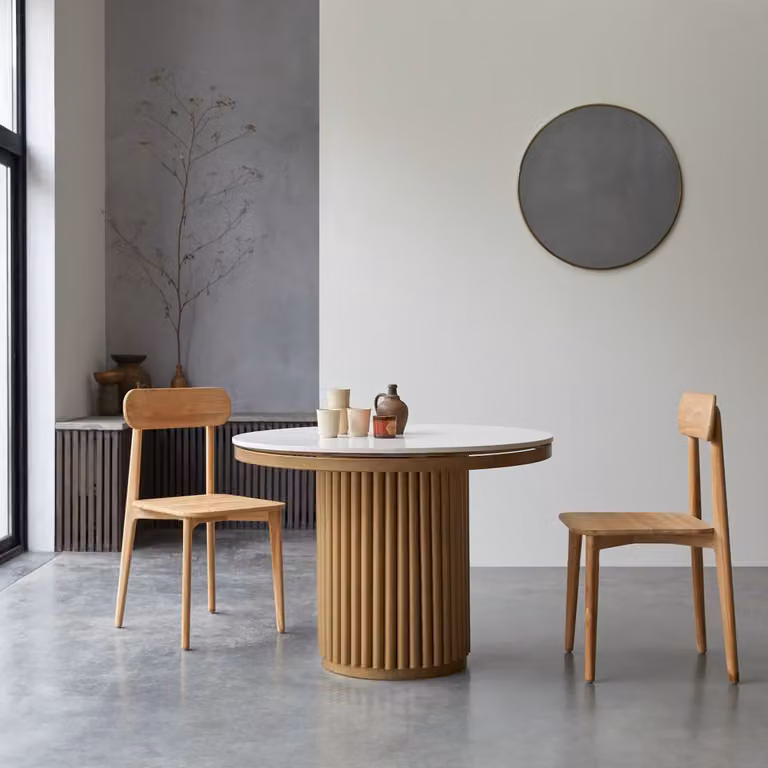 Tikamoon Ronde Eettafel voor 6 personen - Wit - Terrazzo en Metaal - Diameter: 106,5 cm, Hoogte: 76 cm