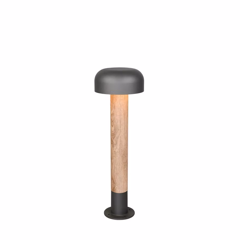 home24 Fraser Trio solar tuinlampen in grijs, beige en hout, Hoogte: 54 cm