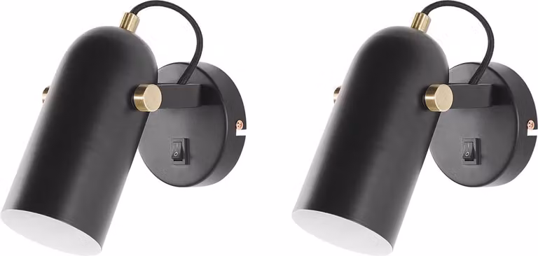 Beliani Tyria Wandlamp Set van 2 - Zwart Metaal - Industrieel Design