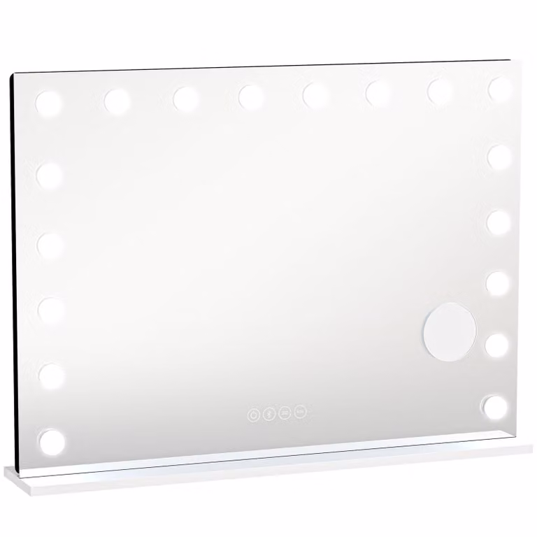 HOMCOM Hollywood Make-up Spiegel met 18 dimbare LED-lampen, 3 kleuren, RGB-verlichting en Bluetooth-luidspreker, Wit