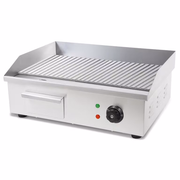 VERTES Elektrische Contactgrill Plancha met Thermostaat, 3000W, Roestvrij Staal, Grilloppervlak: 55 x 35 cm