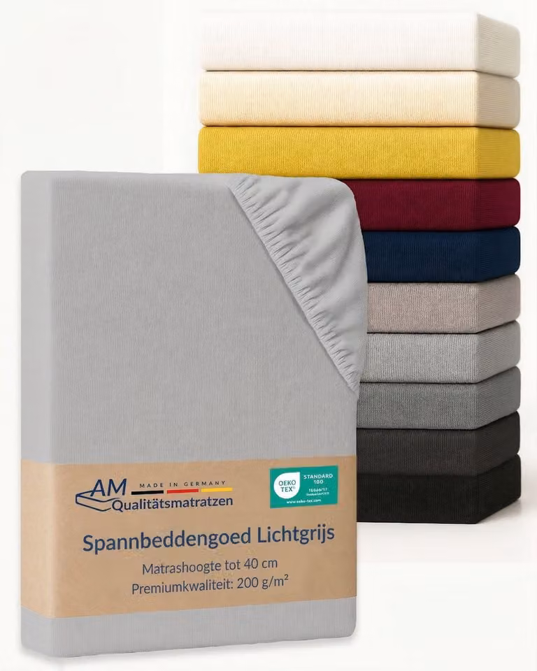 AM Qualitätsmatratzen Premium Jersey hoeslaken voor boxspringbed, Lichtgrijs, 140 x 220 cm