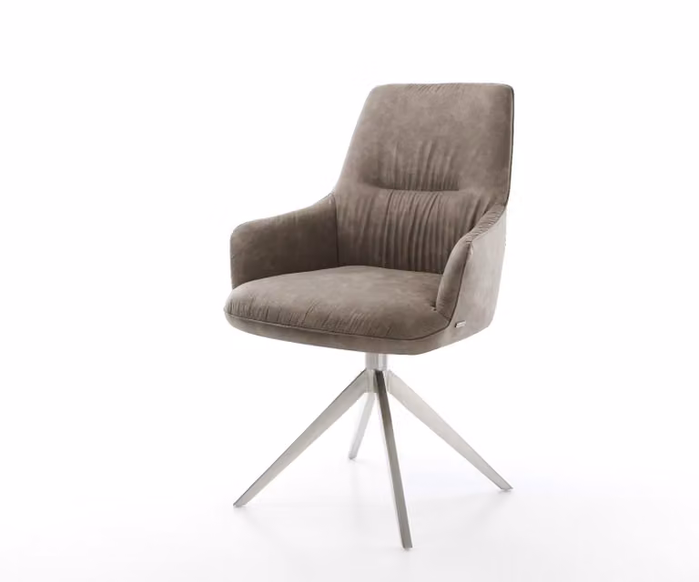DELIFE Draaistoel Zelia-Flex met armleuning, Beige Microvezel Velvet, 360 graden draaibaar met zilverkleurig metalen onderstel