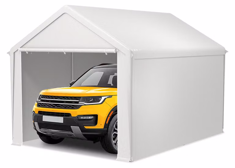 NaiZy Carport voor auto's en motorfietsen, wit-grijs, 3 x 4 m, met verzinkte stalen buizen en PE-doek